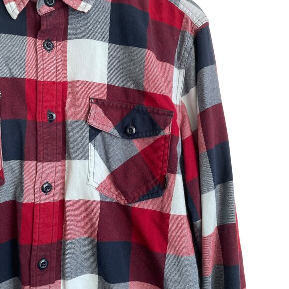 Vans Mens Shirt L Red Plaid Flannel Button Up Rugged Cabincore Travel Casual - Picture 7 of 10